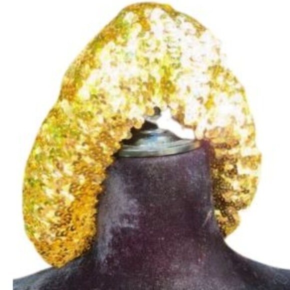 Glamorous Luxury Beaded Sequins Sequined Embellished Gold Metallic Hat Beret New - Picture 10 of 12